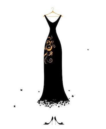 Evening dress black on hangers Stock Photo - Budget Royalty-Free & Subscription, Code: 400-04691881