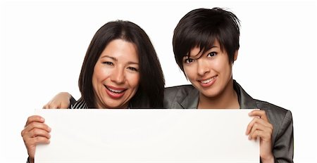 signs for mexicans - Attractive Multiethnic Mother and Daughter Holding Blank White Sign Isolated on a White Background. Foto de stock - Super Valor sin royalties y Suscripción, Código: 400-04693442