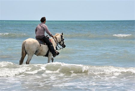 riding man and his white horse in the sea Stock Photo - Budget Royalty-Free & Subscription, Code: 400-04693915