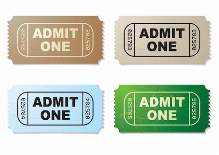 Collection of four old fashioned paper tickets admit one Stock Photo - Budget Royalty-Free & Subscription, Code: 400-04693994