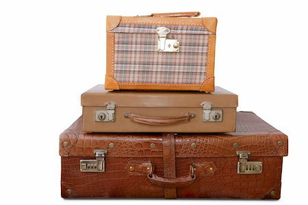 suitcase old - Aged old luggage leather bags vintage retro stacked baggage cases Stock Photo - Budget Royalty-Free & Subscription, Code: 400-04704687