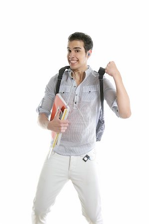 simsearch:400-04704759,k - Happy student jump with college stuff in hand isolated on white Stock Photo - Budget Royalty-Free & Subscription, Code: 400-04704758