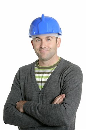 Blue hardhat foreman portrait on white background Stock Photo - Budget Royalty-Free & Subscription, Code: 400-04704841