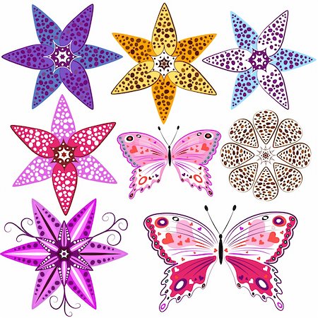 simsearch:400-05741762,k - Set abstract isolated flowers and butterflies for design on white (vector) Stock Photo - Budget Royalty-Free & Subscription, Code: 400-04707518