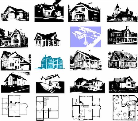 school city illustration - Building house and plan set. Architectures vector image Stock Photo - Budget Royalty-Free & Subscription, Code: 400-04707555