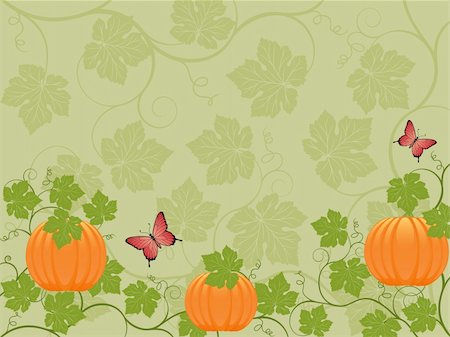 pumpkin leaf pattern - Floral background with a pumpkin. Vector illustration. Stock Photo - Budget Royalty-Free & Subscription, Code: 400-04709824