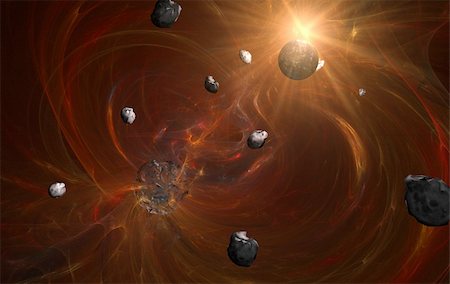 simsearch:400-04265415,k - Red hell explosion in space of red nebula in field of asteroids Stock Photo - Budget Royalty-Free & Subscription, Code: 400-04700013