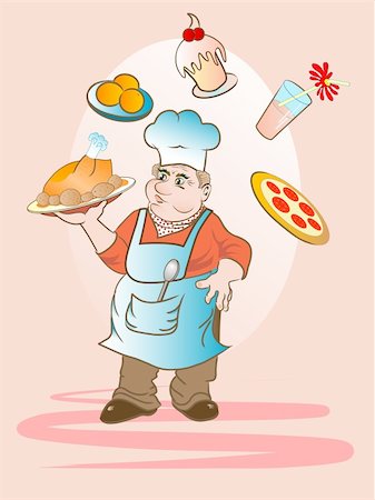 Cartoon cook keeping a plate with baked chicken Stock Photo - Budget Royalty-Free & Subscription, Code: 400-04703063