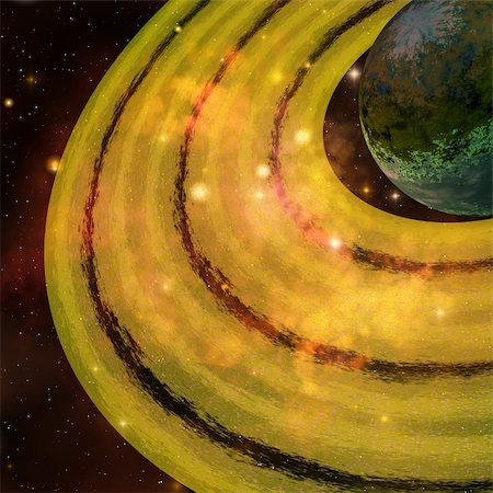 simsearch:400-04296357,k - A golden ring system encircles this planet out in the galaxy. Stock Photo - Budget Royalty-Free & Subscription, Code: 400-04703215