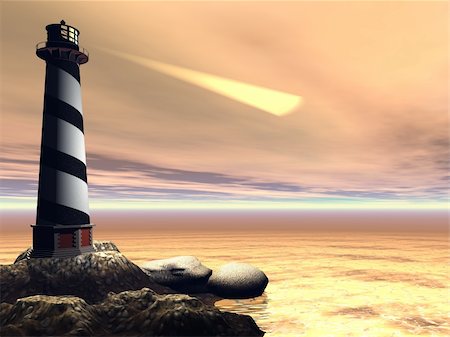 simsearch:400-07405238,k - A lighthouse shines out to sea to warn passing boats and ships. Foto de stock - Super Valor sin royalties y Suscripción, Código: 400-04703213