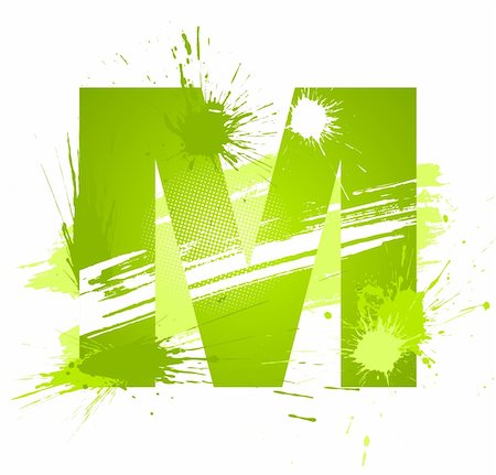 dripping colour art - Green abstract paint splashes font. Letter M. Vector on white background. Stock Photo - Budget Royalty-Free & Subscription, Code: 400-04714056