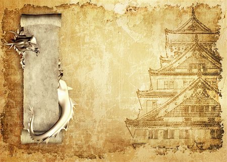 Grunge background with dragons and scrolls of old parchment Stock Photo - Budget Royalty-Free & Subscription, Code: 400-04715544