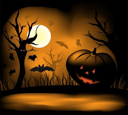 simsearch:400-05254177,k - Halloween background with moon, bats and pumpkin Stock Photo - Budget Royalty-Free & Subscription, Code: 400-04715813