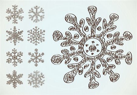 simsearch:400-07900302,k - Pencil drawing vector snowflakes. Christmas decoration collection. Stock Photo - Budget Royalty-Free & Subscription, Code: 400-04716093