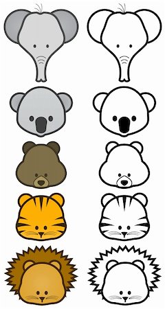 simsearch:400-04396497,k - Vector illustration set of different cartoon wild/zoo animals. All vector objects and details are isolated and grouped. Colors and transparent background color are easy to adjust. Stock Photo - Budget Royalty-Free & Subscription, Code: 400-04717147