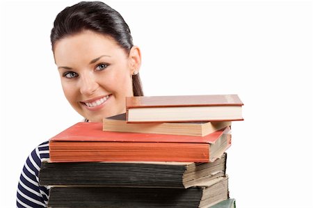simsearch:400-04860880,k - smiling girl hiding herself behind a pile of old book Stock Photo - Budget Royalty-Free & Subscription, Code: 400-04717331