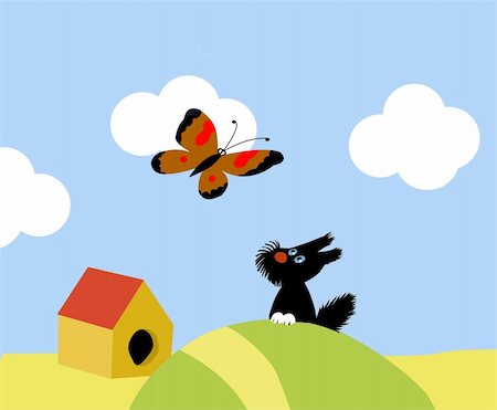 simsearch:400-07995476,k - vector illustration of the small dog and butterflies Stock Photo - Budget Royalty-Free & Subscription, Code: 400-04717420