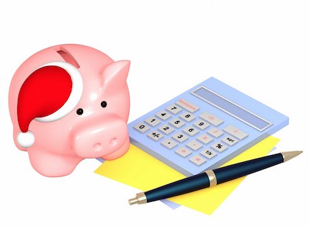 simsearch:400-04084846,k - Money to Christmas. Piggy bank in hat. Isolated ovet white Stock Photo - Budget Royalty-Free & Subscription, Code: 400-04718919