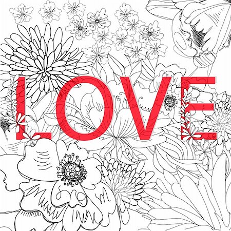 Inscription LOVE on floral background Stock Photo - Budget Royalty-Free & Subscription, Code: 400-04719047