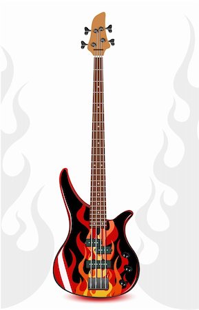 Vector black bass guitar with flames Stock Photo - Budget Royalty-Free & Subscription, Code: 400-04719204