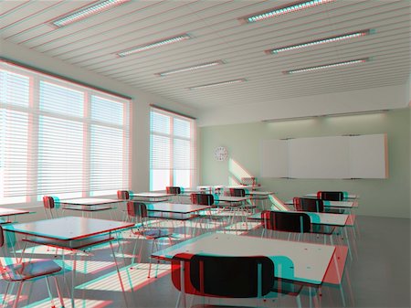 pupil in a empty classroom - modern classroom interior in stereo anaglyph effect (to view -need stereo glasses) Stock Photo - Budget Royalty-Free & Subscription, Code: 400-04711569