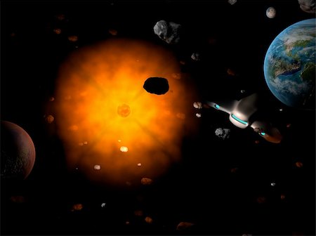 simsearch:400-04265415,k - Red sun with asteroid field with planet as Earth in hell system Stock Photo - Budget Royalty-Free & Subscription, Code: 400-04711599