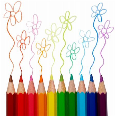 close up of color pencils art supplies with path on white background with clipping path Stock Photo - Budget Royalty-Free & Subscription, Code: 400-04712072