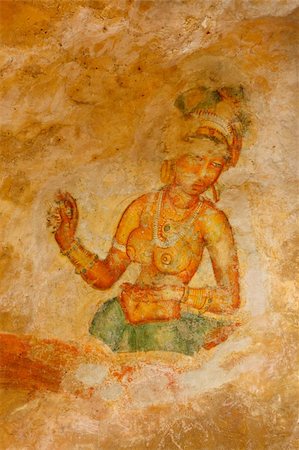 Ancient famous wall paintings (frescoes) at Sigirya, Sri Lanka Stock Photo - Budget Royalty-Free & Subscription, Code: 400-04712164