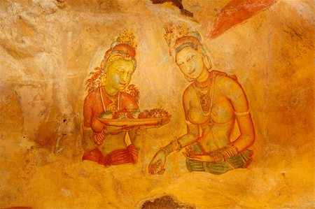 Ancient famous wall paintings (frescoes) at Sigirya, Sri Lanka Stock Photo - Budget Royalty-Free & Subscription, Code: 400-04712165