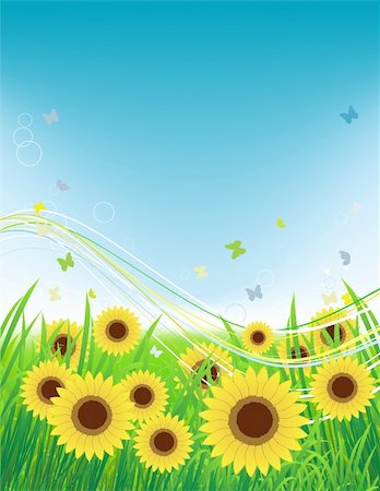 simsearch:400-04817406,k - Summer meadow, sunflowers field and butterflies Stock Photo - Budget Royalty-Free & Subscription, Code: 400-04712326