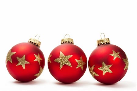 robstark (artist) - three red dull christmas balls with golden glitter stars on white background Stock Photo - Budget Royalty-Free & Subscription, Code: 400-04712853