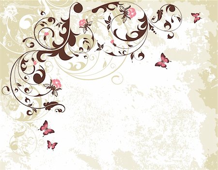 simsearch:400-04318469,k - Grunge floral frame with butterfly, element for design, vector illustration Stock Photo - Budget Royalty-Free & Subscription, Code: 400-04713403