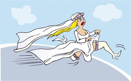 running away scared - Cartoon illustration of running bride Stock Photo - Budget Royalty-Free & Subscription, Code: 400-04724670