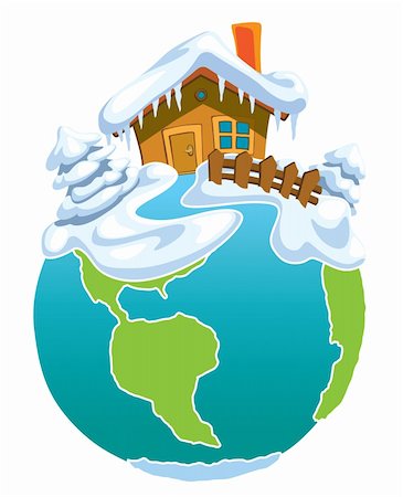 earth with christmas tree - North Pole, Globe with Santa Claus house. Stock Photo - Budget Royalty-Free & Subscription, Code: 400-04724704