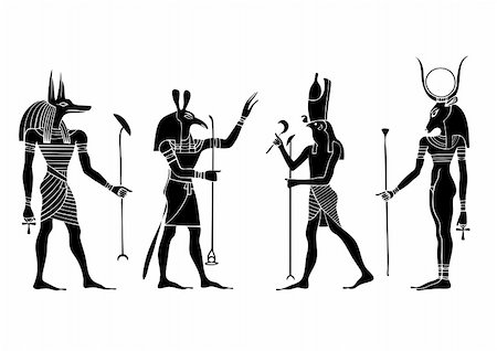 egyptian hieroglyphics - Various Egyptian gods and  goddess.  Anubis, Seth,Hathor, Horus.  The document is vector, can be scaled to any size without loss of quality Stock Photo - Budget Royalty-Free & Subscription, Code: 400-04724939
