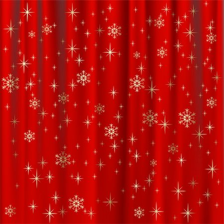 red and gold fabric for curtains - Christmas background with red curtain and gold snowflakes Stock Photo - Budget Royalty-Free & Subscription, Code: 400-04725548