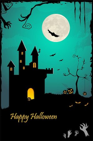 simsearch:400-03936196,k - illustration of halloween night with haunted castle and bat flying Stock Photo - Budget Royalty-Free & Subscription, Code: 400-04726859