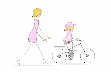 simsearch:400-05755734,k - illustration of mother giving lesson of cyling to her daughter Photographie de stock - Aubaine LD & Abonnement, Code: 400-04729052