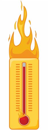 Cartoon illustration of a thermometer on fire to show it's too hot Stock Photo - Budget Royalty-Free & Subscription, Code: 400-04729689