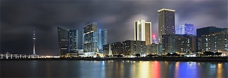 simsearch:400-04564562,k - Panoramic cityscape in night with skyscraper and buildings and river in Macao, China. Stock Photo - Budget Royalty-Free & Subscription, Code: 400-04723262
