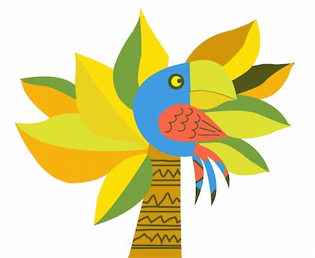 simsearch:400-05266074,k - vector drawing of the parrot on palm Stock Photo - Budget Royalty-Free & Subscription, Code: 400-04734980
