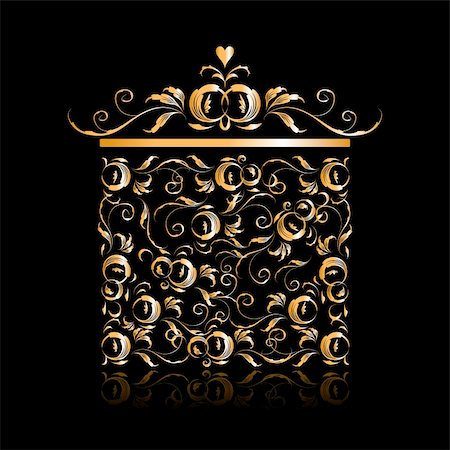 simsearch:400-04837197,k - Golden gift box stylized, floral ornament design Stock Photo - Budget Royalty-Free & Subscription, Code: 400-04735442