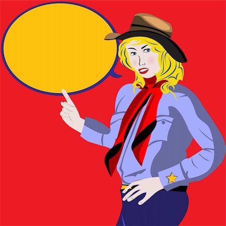 Vector illustration of a cartoon cowgirl pointing a balloon Stock Photo - Budget Royalty-Free & Subscription, Code: 400-04738727