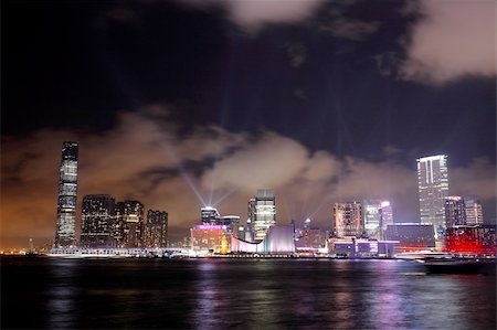 simsearch:400-07634376,k - Hong Kong at night Foto de stock - Super Valor sin royalties y Suscripción, Código: 400-04739655
