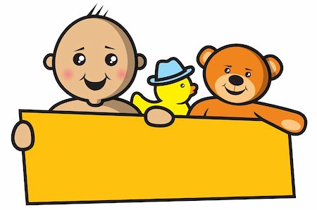 baby holding empty banner with ducky and bear Stock Photo - Budget Royalty-Free & Subscription, Code: 400-04739812