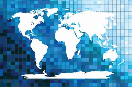 White worldmap on blue mosaic Stock Photo - Budget Royalty-Free & Subscription, Code: 400-04731239