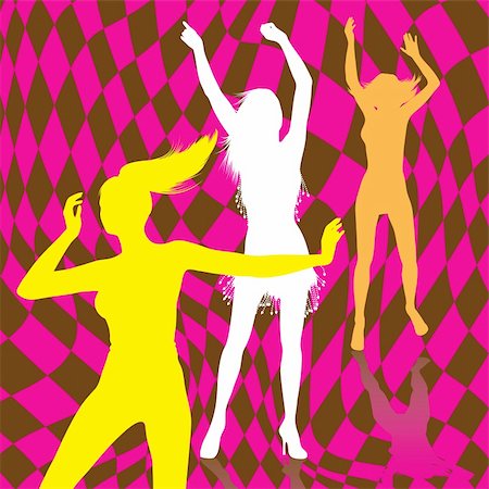 simsearch:400-04222943,k - Retro dancing girl silhouettes with wavy plaid background Photographie de stock - Aubaine LD & Abonnement, Code: 400-04731622