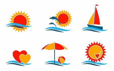 vector summer symbols collection on white background, Adobe Illustrator 8 format Stock Photo - Budget Royalty-Free & Subscription, Code: 400-04733187