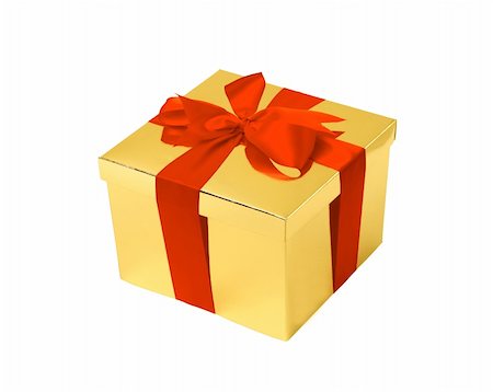 simsearch:400-04304378,k - Gift gold box with red bow isolated on white Photographie de stock - Aubaine LD & Abonnement, Code: 400-04733915