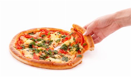 simsearch:400-04479187,k - Tasty Italian pizza and hand over white Stock Photo - Budget Royalty-Free & Subscription, Code: 400-04745754